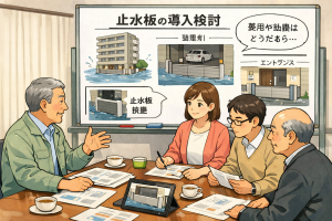 止水板を検討する役員